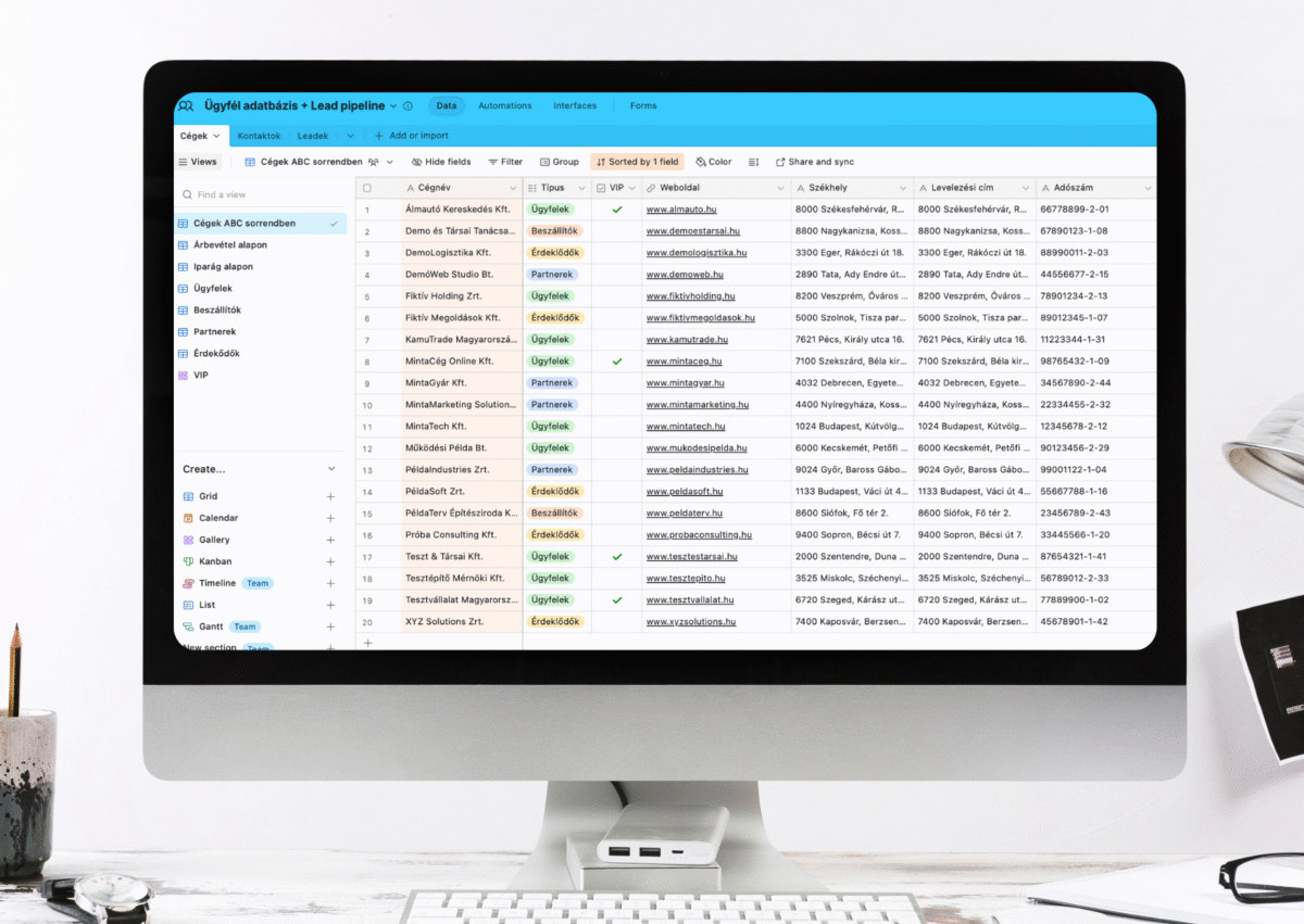 Airtable termékadatbázis lista
