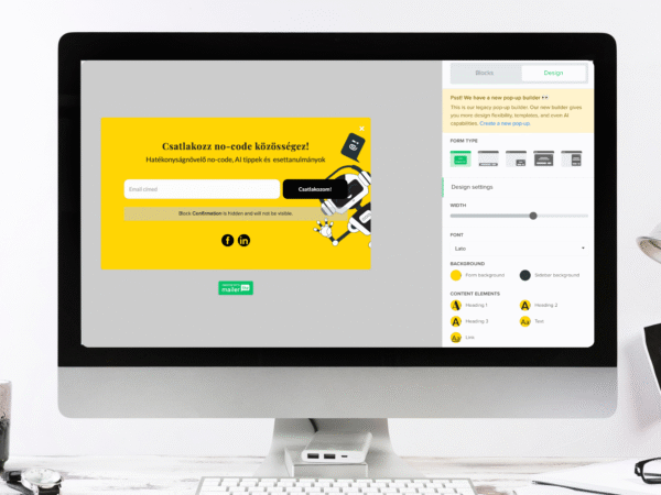 MailerLite popup szerkesztés